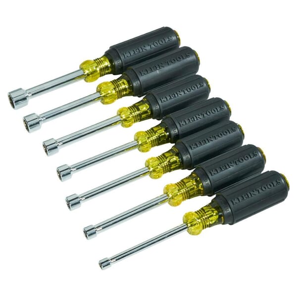 Klein 631M Magnetic Nutdriver Set, 3/16 to 1/2 in, 7 Pieces, 6-3/4 to 7-5/16 in OAL, Cushion Grip Handle, Steel