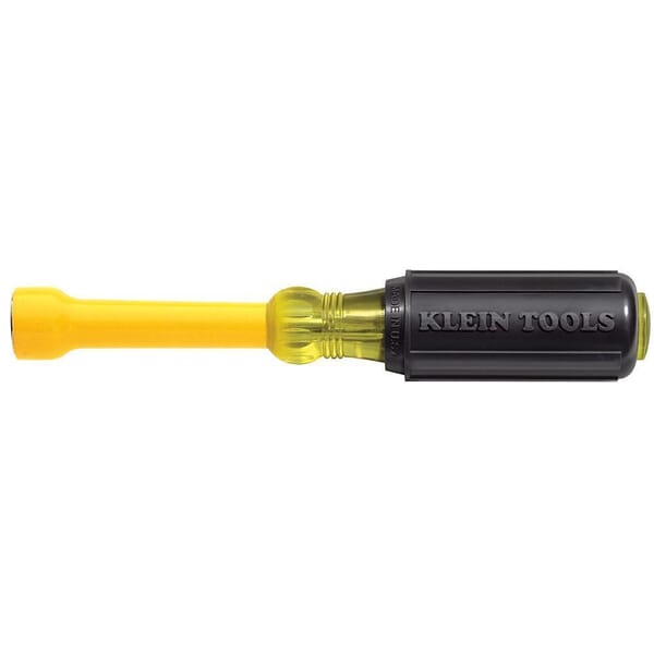 Klein Cushion-Grip 640-3/8 Nutdriver, 3/8 in, Hollow Shank, Cushion Grip Handle, ANSI/ASME Specified, Polished Chrome