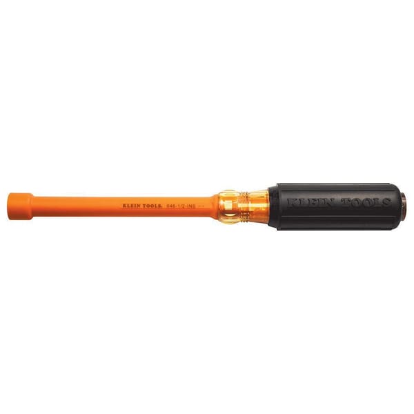 Klein 646-1/2-INS Insulated Nutdriver, 1/2 in, Hex/Hollow Shank, Orange Cushion Grip Handle