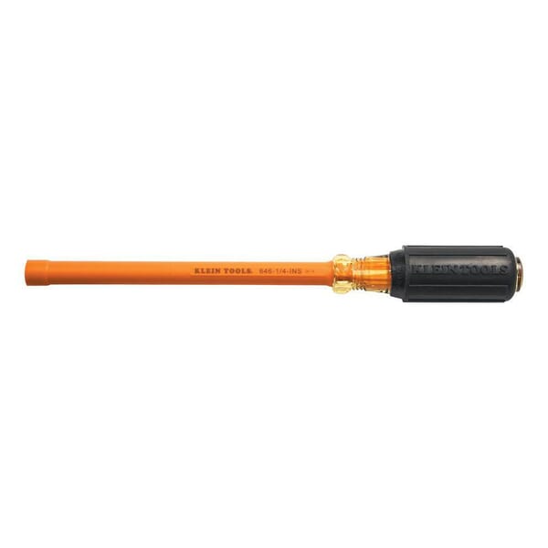 Klein 646-1/4-INS Insulated Nutdriver, 1/4 in, Hollow Shank, Orange Cushion Grip Handle