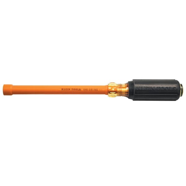Klein 646-3/8-INS Insulated Nutdriver, 3/8 in, Hollow Shank, Orange Cushion Grip Handle