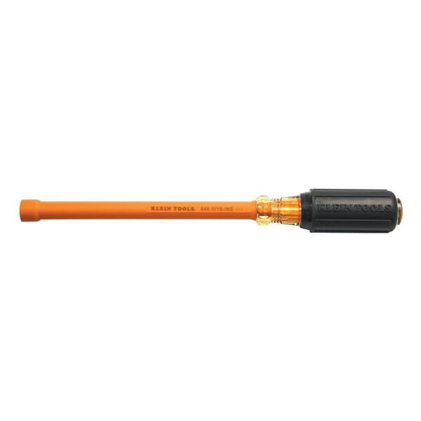 Klein 646-5/16-INS Insulated Nutdriver, 5/16 in, Hollow Shank, Orange Cushion Grip Handle
