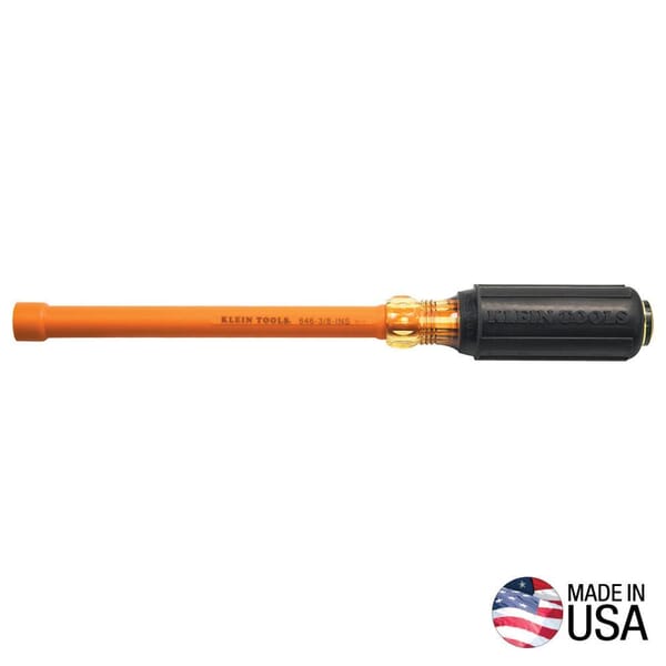 Klein 646-3/16-INS Insulated Nutdriver, 3/16 in, Hollow Shank, Orange Cushion Grip Handle
