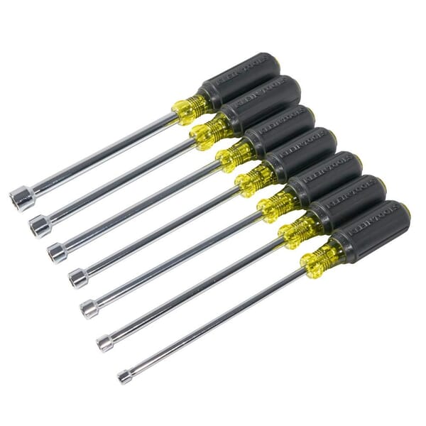Klein 647M Magnetic Nutdriver Set, 7 Pieces, 15-3/4 in OAL, Cushion Grip Handle, Steel, Polished Chrome, ASME Specified