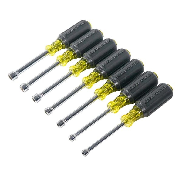Klein Cushion-Grip 65160 Nutdriver Set, 5 to 10 mm, 7 Pieces, 6-3/4 in OAL, Cushion Grip Handle, Rubber, Polished Chrome