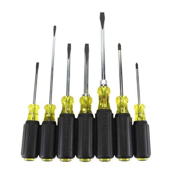 Klein Cushion-Grip 85076 Screwdriver Set, 7 Pieces, ASME Specified, Steel/Acetate, Polished Chrome