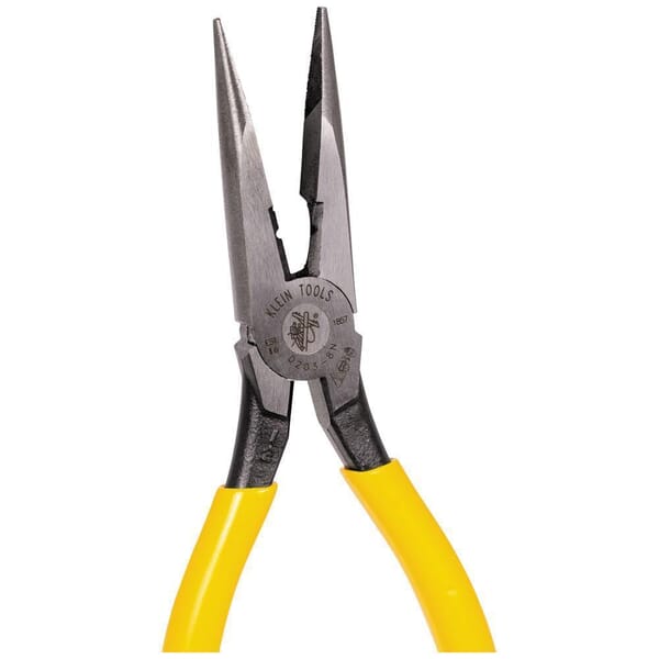 Klein D203-8N Heavy Duty Long Nose Plier With Stripper, Tool Steel Jaw, 2.313 in L x 1 in W Jaw, 8.438 in OAL, 1/8 in W Tip