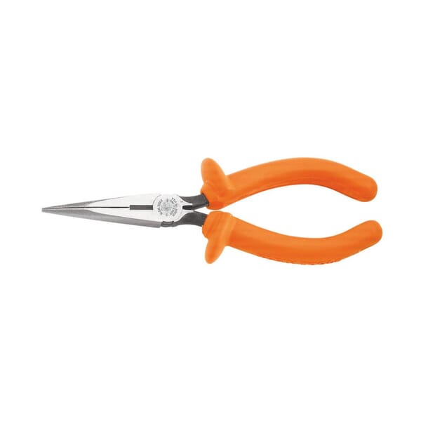 Klein D203-6-INS Standard Long Nose Plier, Knurled Induction Hardened Steel Jaw, 1.938 in L x 0.688 in W Jaw, 6.89 in OAL, 3/32 in W Tip