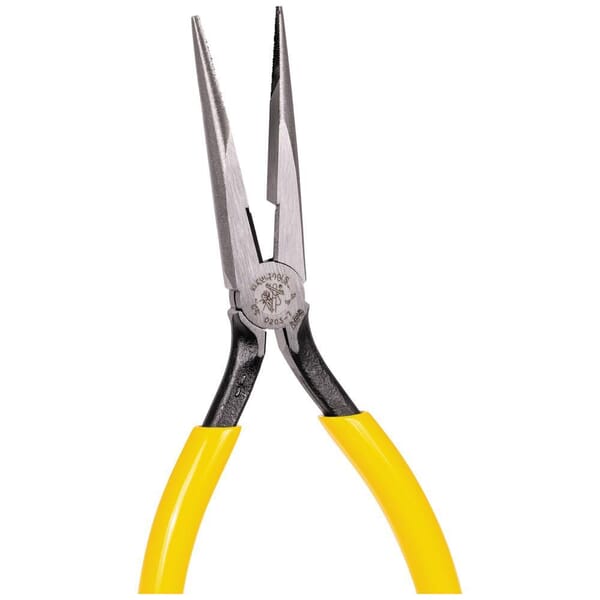 Klein D203-7 Side Cutting Standard Long Nose Plier, Knurled Steel Jaw, 2.438 in L x 0.688 in W Jaw, 7.188 in OAL