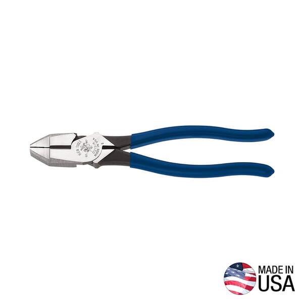 Klein D213-9 Square Nose Linemans Plier, 1-19/32 in L x 1-1/4 in W x 5/8 in THK Jaw Tool Steel Jaw, Crosshatch Knurled Jaw Surface, 9-3/8 in OAL