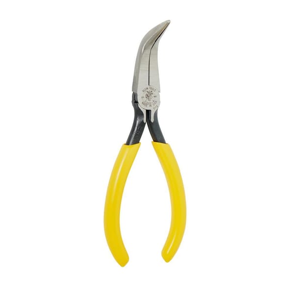 Klein D302-6 Electronic Long Nose Plier, Curved/Knurled, 1-1/2 in L x 0.688 in W Jaw, 6-3/8 in OAL, 3/32 in W Tip