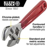 Klein D506-4 Adjustable Wrench, 1/2 in, Polished Chrome, 4-1/2 in OAL, Steel