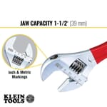 Klein D507-12 Extra Capacity Adjustable Wrench, 1-1/2 in, Polished Chrome, 12.35 in OAL, Steel