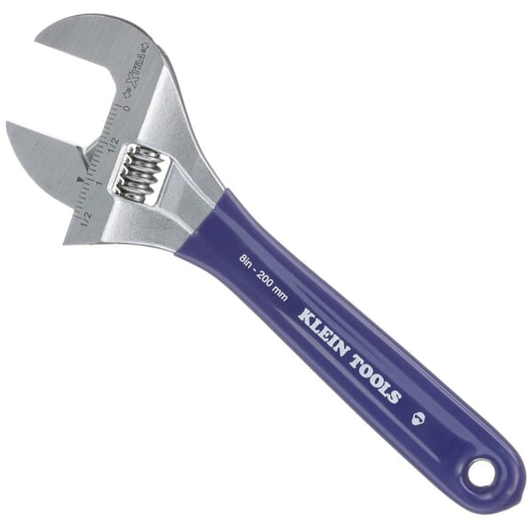 Klein D509-8 Extra Wide Adjustable Wrench, 1-1/2 in, Polished Chrome, 8-1/2 in OAL, Hardened Steel Body