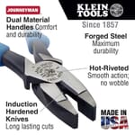 Klein Journeyman J213-9NE Adjustable High Leverage New England Nose Side Cutting Plier, 1.594 in L x 1.25 in W x 0.625 in THK Jaw Tool Steel Jaw, Flush Cut, 9.55 in OAL