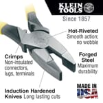 Klein D2000-9NECR 2000 Heavy Duty New England Nose Cutting Plier With Crimping, 1.594 in L x 1.25 in W x 0.625 in THK Jaw Steel Jaw, Crosshatch Knurled Jaw Surface, 9.34 in OAL
