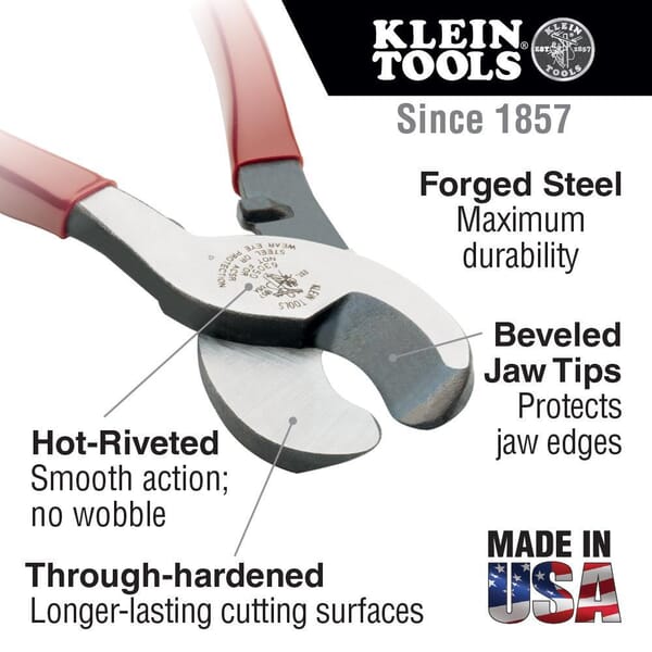 Klein Journeyman J63050 High Leverage Cable Cutter, 4/0 AWG, 2/0 AWG, 24 AWG Cable/Wire, 9-9/16 in OAL