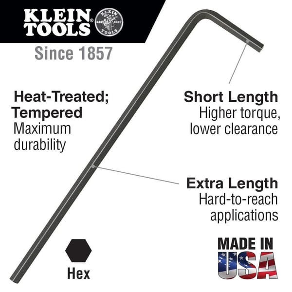 Klein LLM4 Hex Key, 4 mm Hex, L-Handle Handle, Alloy Steel