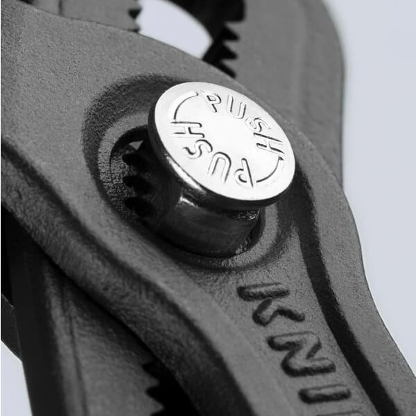 Knipex Cobra 87 01 180 Push Button Water Pump Plier, ASME B107.23-2004, 1-1/2 in Nominal, 3/4 in L x 7/8 in W Chrome Vanadium Steel V-Shape Jaw, 7-1/4 in OAL