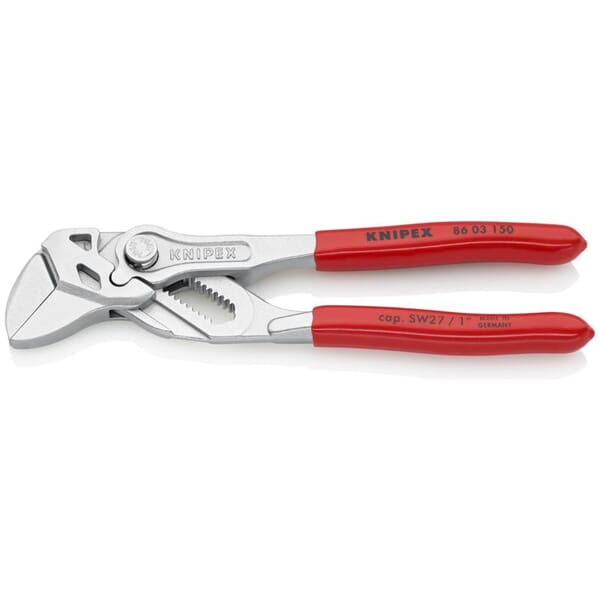 Knipex 86 03 150 SBA Pliers Wrench, 27 mm Nominal, Chrome Vanadium Electric Steel Parallel/Smooth Jaw, 150 mm OAL