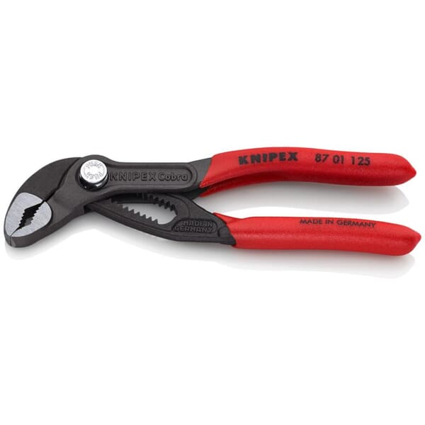 Knipex Cobra 87 01 125 SBA Box Joint Fully Fledged High Tech Water Pump Plier, 1 in Nominal, 13/16 in L x 3/4 in W CRV Steel V-Shape Jaw, Serrated Jaw Surface, 5 in OAL