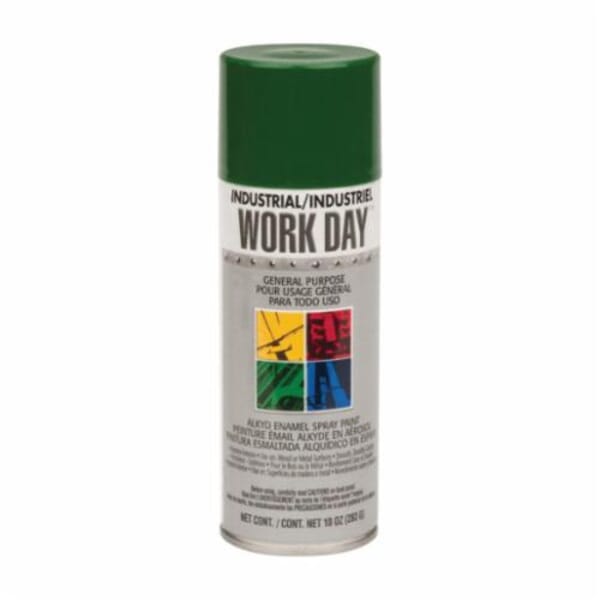 Krylon Work Day A04408000 Enamel Spray Paint, 16 oz Container, Liquid Form, Green, 9 to 13 sq-ft Coverage, 12 min Curing