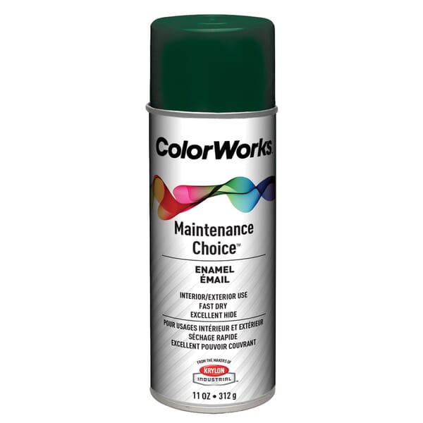 Krylon ColorWorks CWBK00113 Maintenance Choice Alkyd Based Enamel Spray Paint, 16 oz Container, Liquid Form, Hunter Green, 15 to 18 sq-ft Coverage