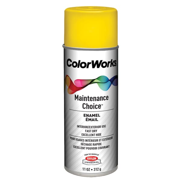 Krylon ColorWorks CWBK00128 Maintenance Choice Solvent Based Enamel Spray Paint, 16 oz Container, Liquid Form, Citrus Yellow, 15 to 18 sq-ft Coverage