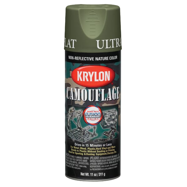 Krylon K04296000 Solvent Based Spray Paint, 16 oz Container, Liquid Form, Camouflage Woodland Light Green