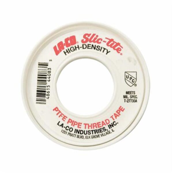 LA-CO 44083 Slic-tite Heavy Duty Premium-Grade Thread Tape, 600 in L x 1/2 in W x 3 mil THK, PTFE