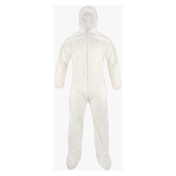 Lakeland Fire + Safety 7414-MD 07414 Disposable Coverall With Elastic Ankle and Elastic Wrist, M, White, Pyrolon Plus 2, 40 to 42 in Chest, 29 in L Inseam