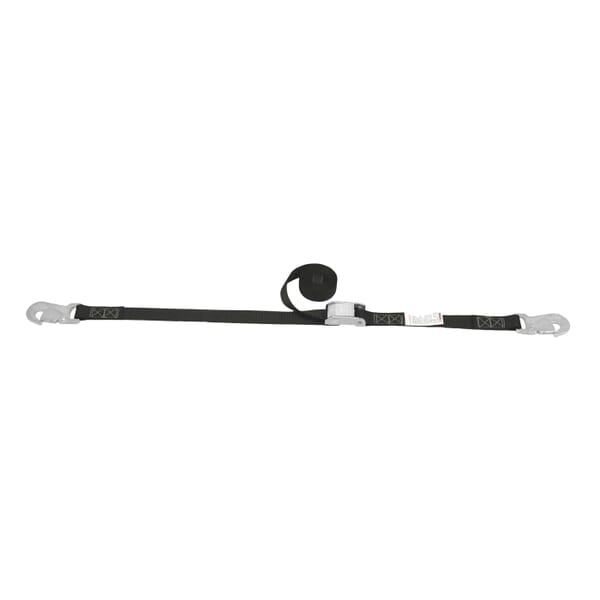 Lift-All LoadHugger 6A113 Tiedown With Cam Strap, 330 lb Working, 1000 lb Ultimate/Breaking Strength Load, 15 ft L, Stamped Snap Flat Hook End Style