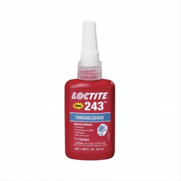Loctite 1329467 243 Medium Strength Oil Tolerant Primerless Threadlocker, 50 mL Bottle, Liquid Form, Blue