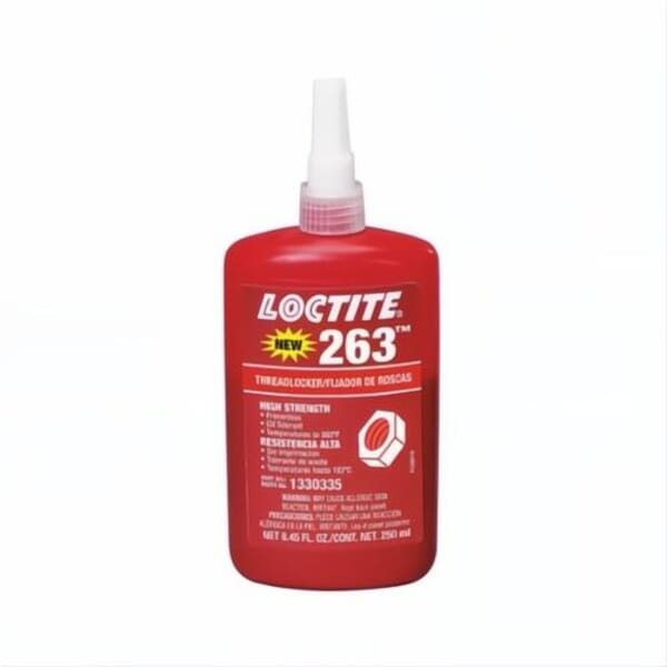 Loctite 263 High Strength Low Viscosity Oil Tolerant Primerless Threadlocker, Liquid Form, Red