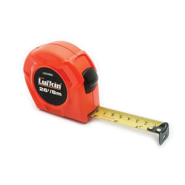 Crescent L625CMEN L600 Tape Measure, 26 ft L x 1 in W Blade, Steel Blade, 1/16 in Graduation