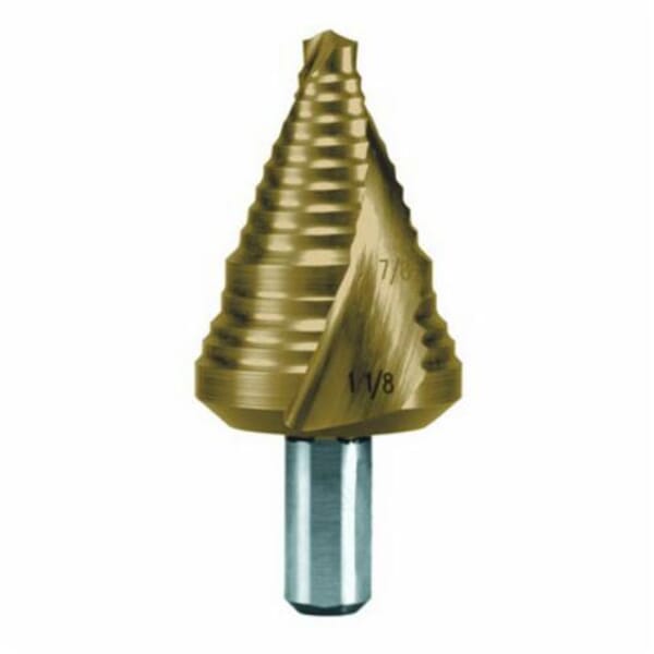 MARXMAN 81553 401GH Step Drill Bit, 13/32 in Dia Min Hole, 1 in Dia Max Hole, 9 Steps, HSS, 3/8 in Shank
