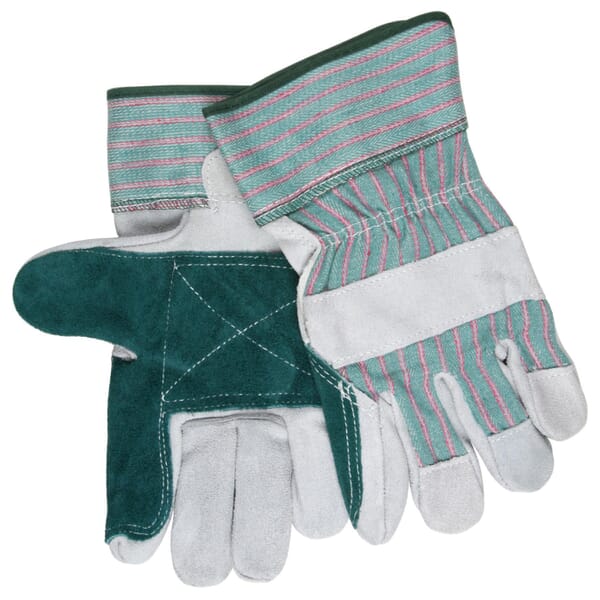 MCR Safety 1361 Double Palm General Purpose Gloves, Gunn Cut/Wing Thumb Style, Cowhide Leather Palm, Gray, Safety Cuff, Uncoated Coating, Fleece Lining