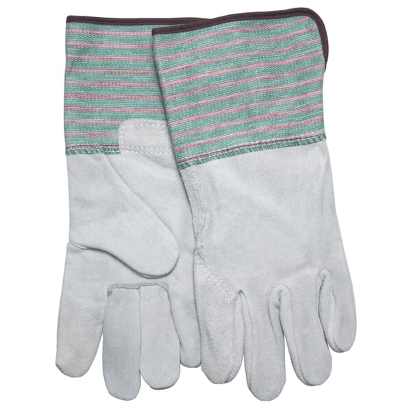 MCR Safety 1380 General Purpose Gloves, Gunn Cut/Wing Thumb Style, Cowhide Leather Palm, Gray, Gauntlet Cuff, Uncoated Coating, Fleece Lining