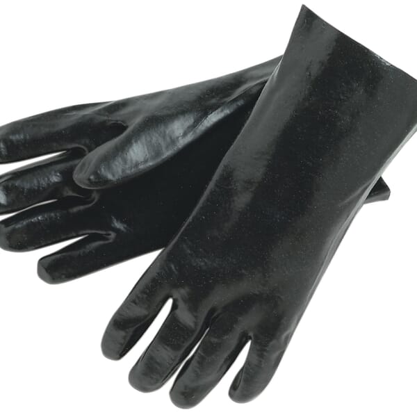 MCR Safety 6212 Industrial Grade General Purpose Gloves, Wing Thumb Style, 7 ga Cotton Thread/Polyester/PVC, Black/White, Gauntlet Cuff, PVC with Smooth Finish Coating, Resists: Light Chemical, Interlock Lining