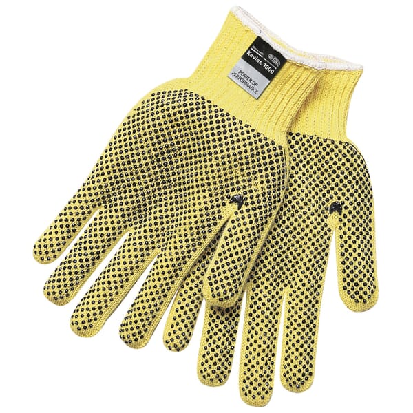 MCR Safety 9366L 9366 Regular Weight Gloves, L, 2-Sided PVC Dots Coating, 7 ga Cotton/DuPont Kevlar/Polyester, Knit Wrist Cuff, Resists: Abrasion, Cut and Puncture, ANSI Cut-Resistance Level: A3, Paired Hand