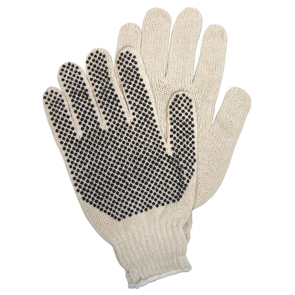 MCR Safety 9650LM 9650M Regular Weight General Purpose Gloves, L, PVC Palm, 7 ga Cotton/Polyester, Natural White, Knit Wrist Cuff, Resists: Abrasion, Unlined Lining