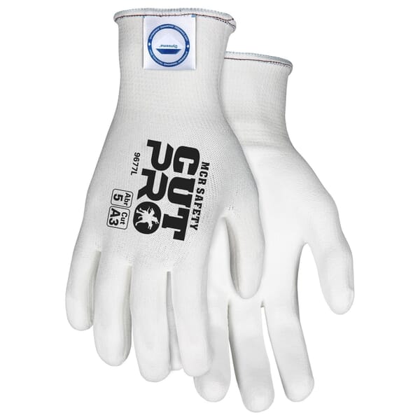 MCR Safety 9677M UltraTech 9677 General Purpose Gloves, Straight Thumb Style, M, Polyurethane Palm, 13 ga Dyneema, White, Knit Wrist Cuff, Dyneema Lining