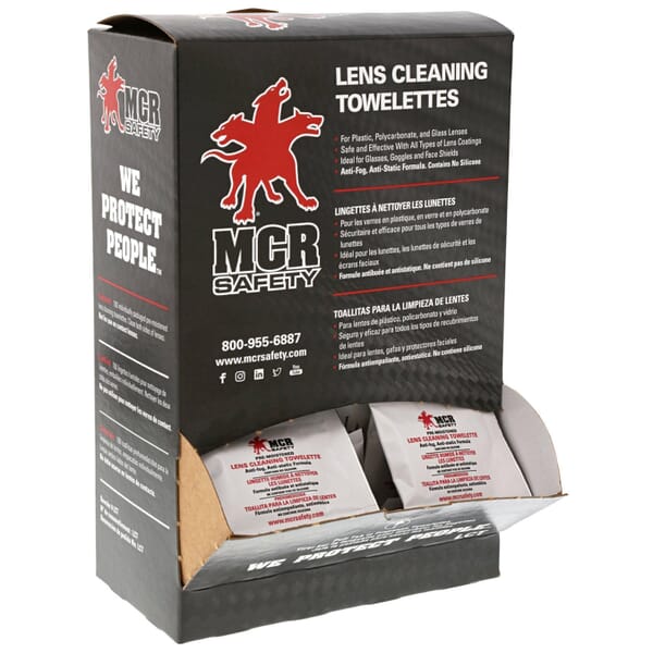 MCR Safety LCT Spec Saver Lens Cleaning Towelettes – 100-Pack, Anti-Fog/Anti-Static, Silicone-Free, Cardboard Dispenser (10 Boxes/Case)
