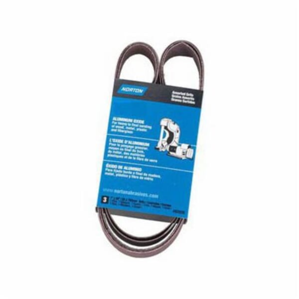 Norton Metalite 78072722560 R228 Narrow Coated Abrasive Belt, 6 in W x 48 in L, 120 Grit, Medium Grade, Aluminum Oxide Abrasive, Cotton Backing