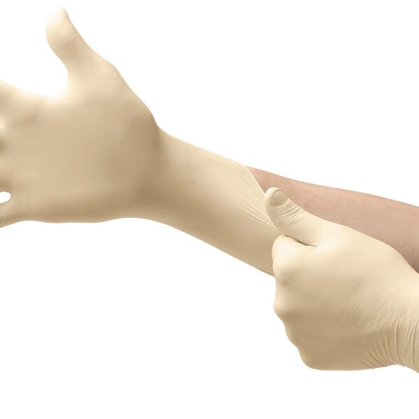 Microflex Diamond Grip MF-300-L Disposable Gloves, L, Natural Rubber Latex, Natural, 9.6 in L, Non-Powdered, Textured Finger, 6.3 mil THK, Application Type: Exam Grade, Ambidextrous Hand