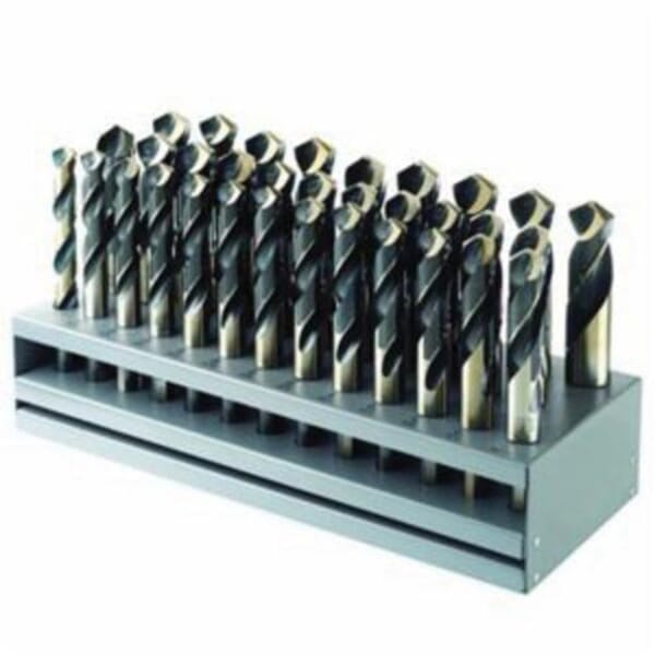 Ambore 18111 8040 General Purpose Silver and Deming Drill Set, 1/2 in Min Drill Bit, 1 in Max Drill Bit, 118 deg Drill Point Angle, 33 Pieces, HSS, Black/Gold