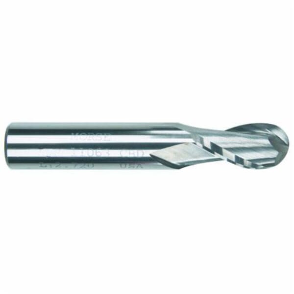 MORSE 90447 5940T Ball Nose Center Cutting Regular Length Single End End Mill, 5/64 in Dia Cutter, 3/16 in Length of Cut, 2 Flutes, 1/8 in Dia Shank, 1-1/2 in OAL, TiALN Coated
