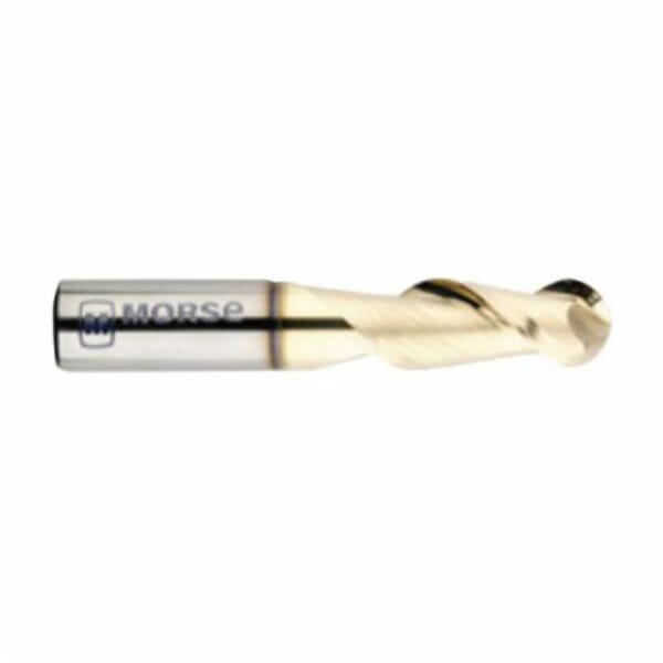 MORSE variFLUTE 92656 5993Z Ball Nose Center Cutting Regular Length Single End High Performance End Mill, 1 in Dia Cutter, 1-3/4 in Length of Cut, 2 Flutes, 1 in Dia Shank, 4 in OAL, ZrN Coated
