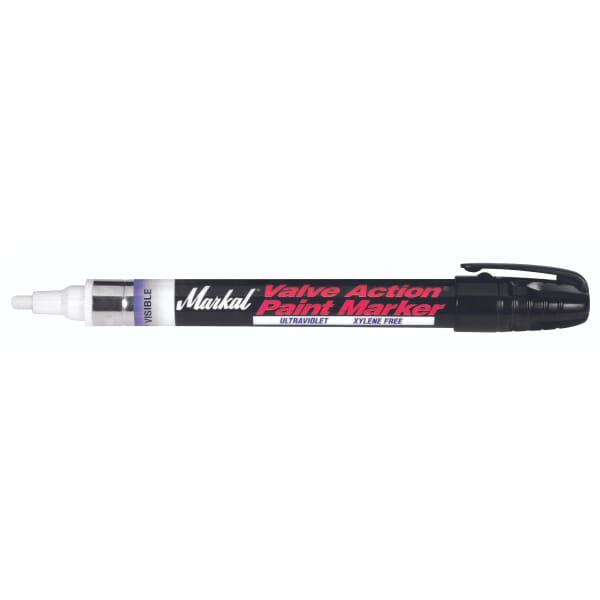 Markal 097054 Valve Action UV-Visible Liquid Paint Marker, 1/8 in Bullet/Medium Tip, Fiber Nib/Metal Barrel, Invisible Blue