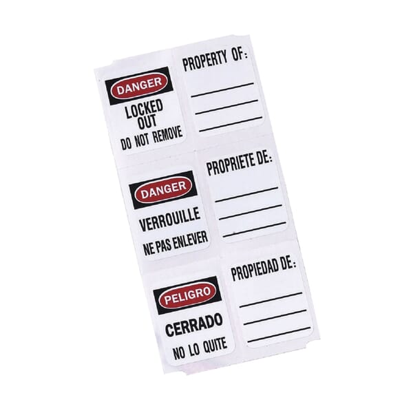 Master Lock 0410-5701 Write-On Padlock Label, Property of and Danger Locked Out Do Not Remove Legend, Black/White, Paper, 49 per Pack Labels